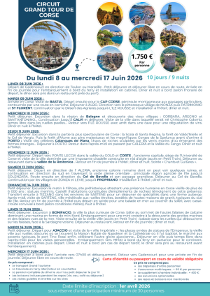 Circuit grand tour de Corse, du lundi 08 au mercredi 17 juin 2026