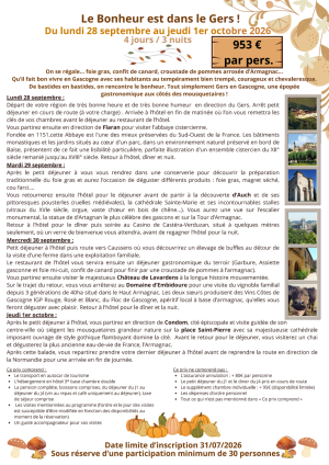 Le bonheur est dans le Gers, du lundi 28 septembre au jeudi 1er octobre 2026