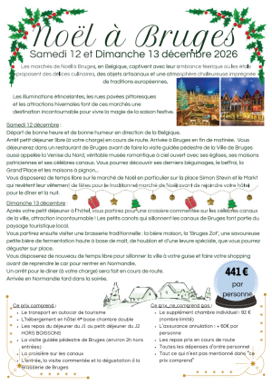 Noel à Bruges, samedi 12 et dimanche 13 décembre 2026